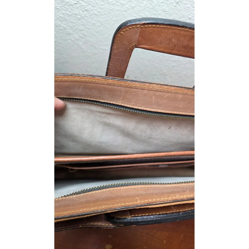 VTG Schlesinger Briefcase Handcrafted Leather Mens Tan Laptop Bag Made in USA